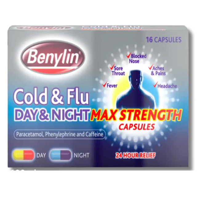 Benylin Cold & Flu Day & Night Max Strength – 16 Capsules