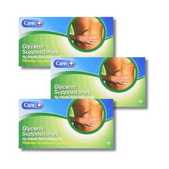 Glycerol (Glycerin) Care Suppository Adult 4g - 12 pack x3