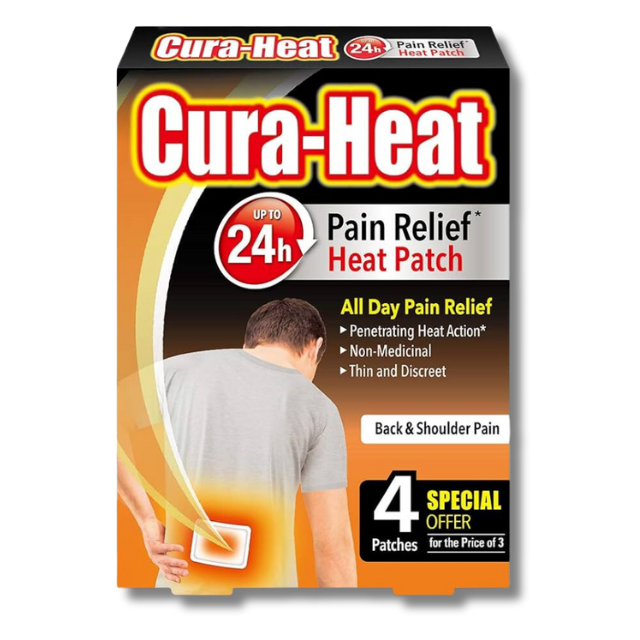 Cura-Heat Back & Shoulder Pain Patches- 4 Patches Targeted Heat Therapy for Relief