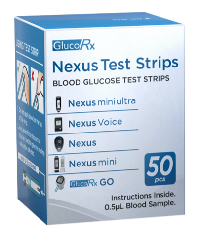 GlucoRx Nexus Blood Glucose Test Strips - 50