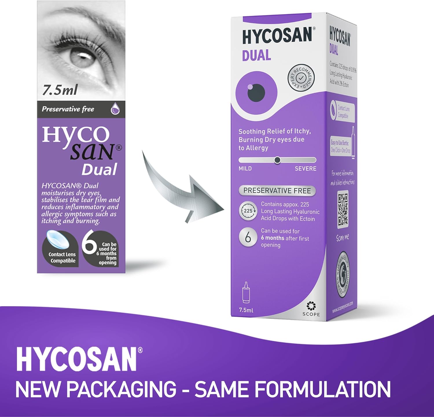 Hycosan Dual Lubricating Eye Drops 7.5ml – Preservative & Phosphate-Free Relief for Dry, Sensitive & Allergy Eyes