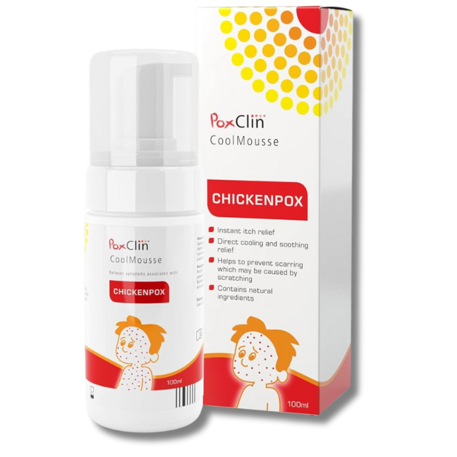 Poxclin CoolMousse Chicken Pox - 100ml - Instant Itch Relief, Cools & Soothes, Prevents Scarring, Supports Healing