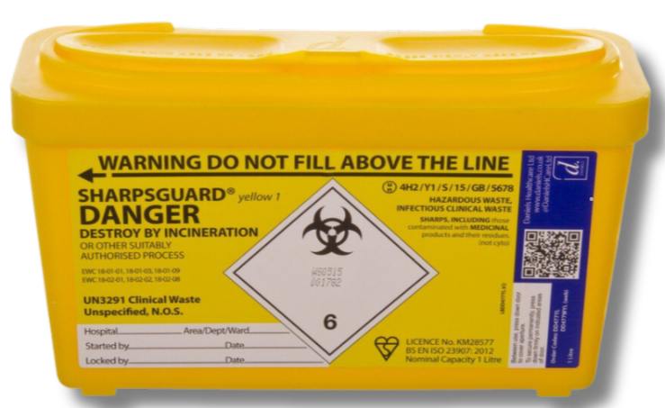 Sharps Yellow Disposal Bin - 1L
