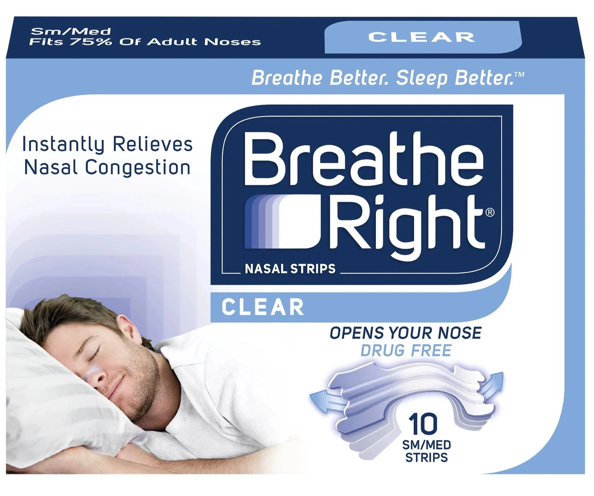 Breathe Right Nasal Strips Clear - 10 Small/Medium Strips