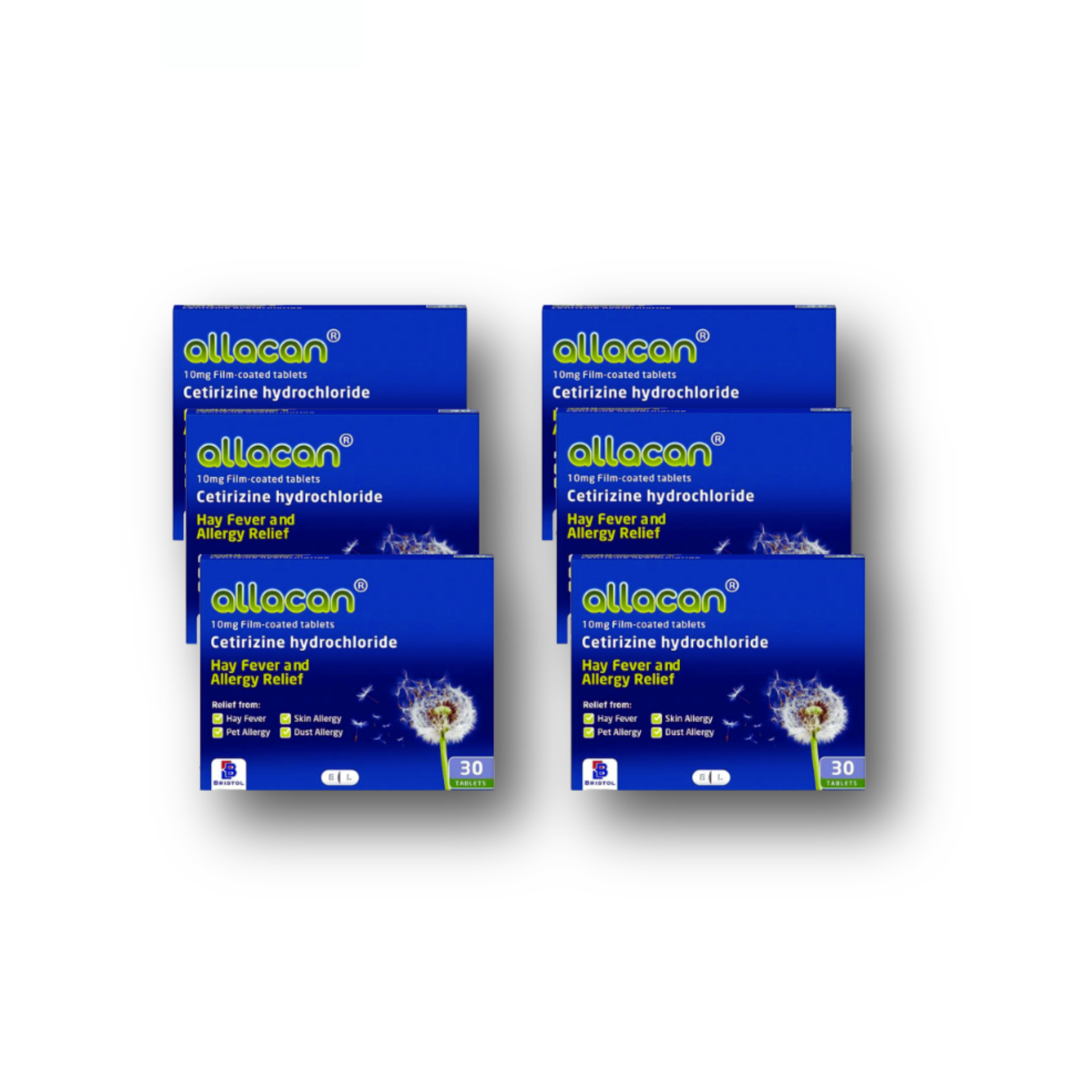 Allacan Cetirizine Hayfever & Allergy Tablets (6 Month Supply) 6 x 30 Tablets