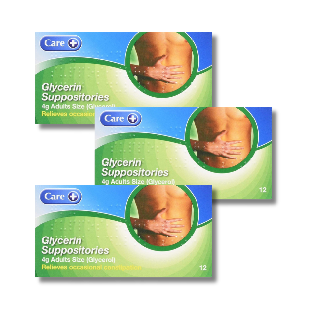 Glycerol (Glycerin) Care Suppository Adult 4g - 12 pack x3