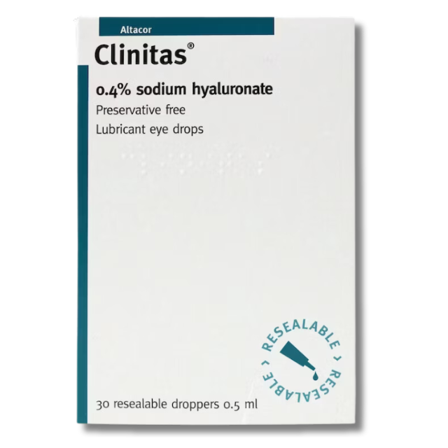 Clinitas Lubricant Eye Drops 0.4% - 30 x 0.5ml Resealable Droppers - Preservative Free - Contact Lens Friendly - For Dry Eye Relief