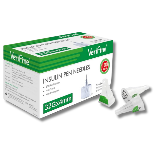 Neon Verifine Ultra 4mm / 32G Diabetic Pen Needles - Pack of 100 Needles for Easy Use