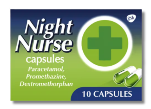 Night Nurse Capsules - 10 pk - For Cold & Flu Relief, Tickly Coughs, Shivers, Aches & Pains