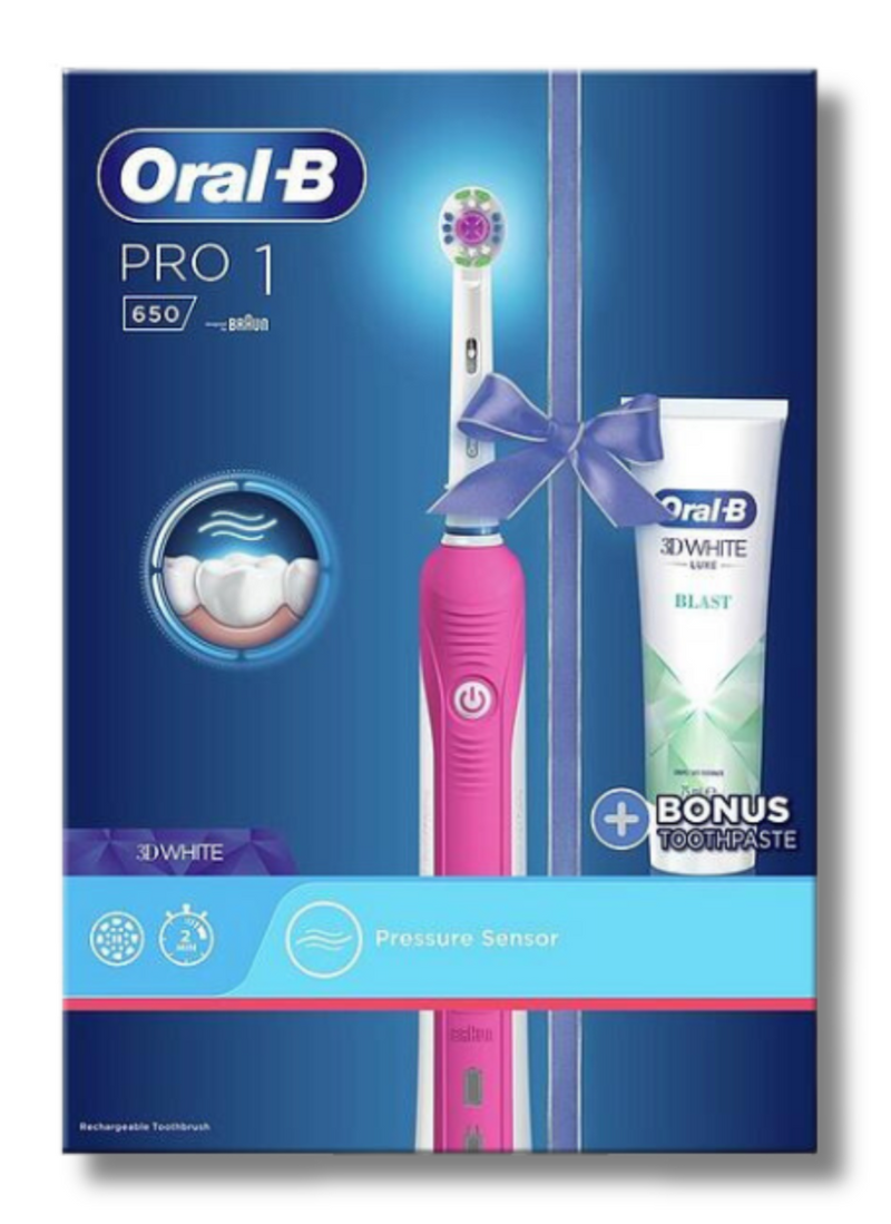 Oral-B Pro 1 650 3DWhite Pink Electric Toothbrush + Whitening Toothpaste