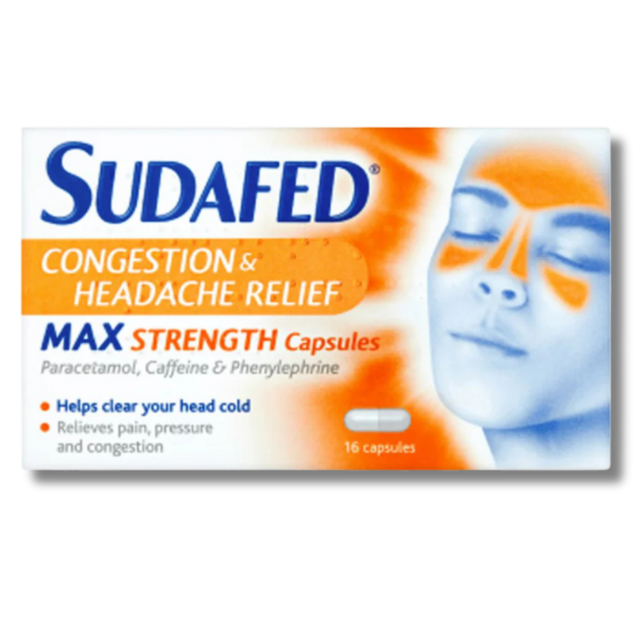 Sudafed Congestion & Headache Relief Max Strength – 16 Tablets