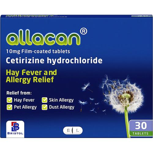 Allacan Cetirizine Hayfever & Allergy Tablets - 30 Tablets