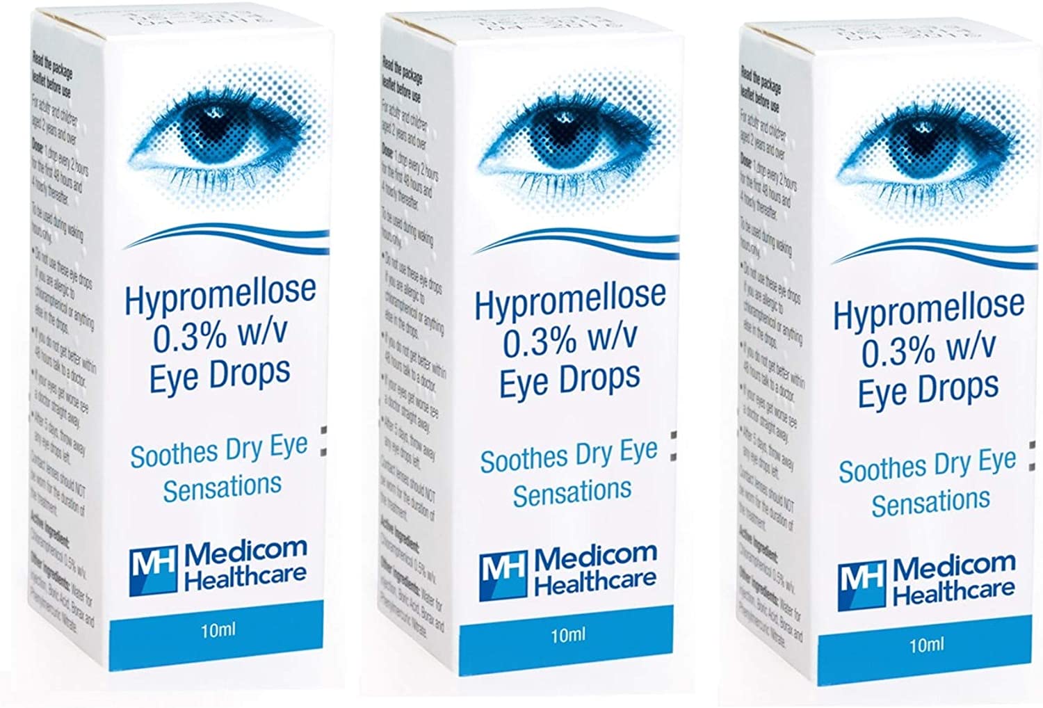Hypromellose Eye Drops 0.3% - 10ml - Pack of 3 (Brand May Vary)