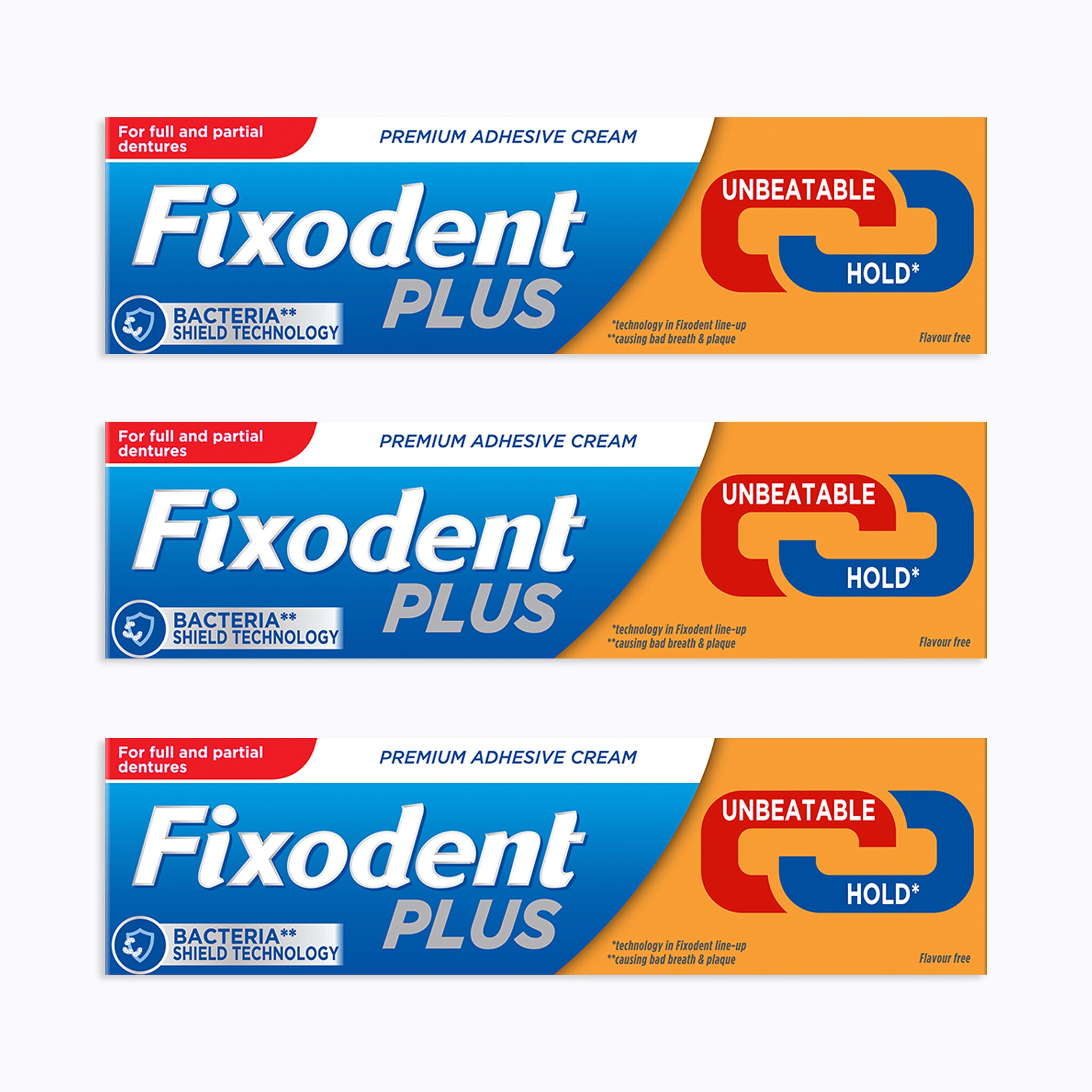 3 x Fixodent Plus Dual Power Best Hold - 40g